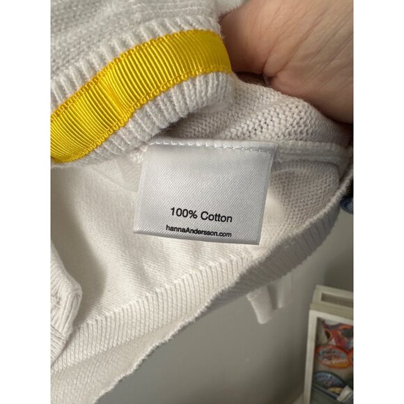 Hanna Andersson Girls 12 White Button-Up Cardigan Sweater With Yellow Trim - Picture 4 of 4